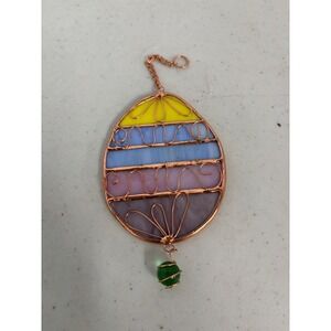 Handmade Stained Glass Easter Egg Suncatcher Copper Wire Wrap Pastel Slag Glass